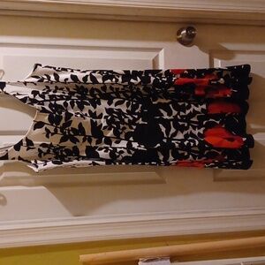 NINE WEST WHITE/BLACK/RED-PINK POPPIES GARDEN DRESS SIZE 14